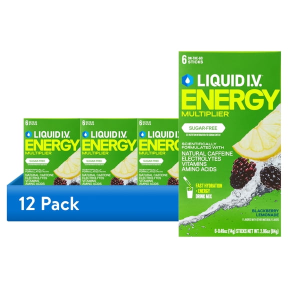 (12 pack) Liquid I.V. Blackberry Lemonade Sugar-Free Hydration Multiplier +Energy Electrolyte Powder Drink Mix, 6 Count Packets