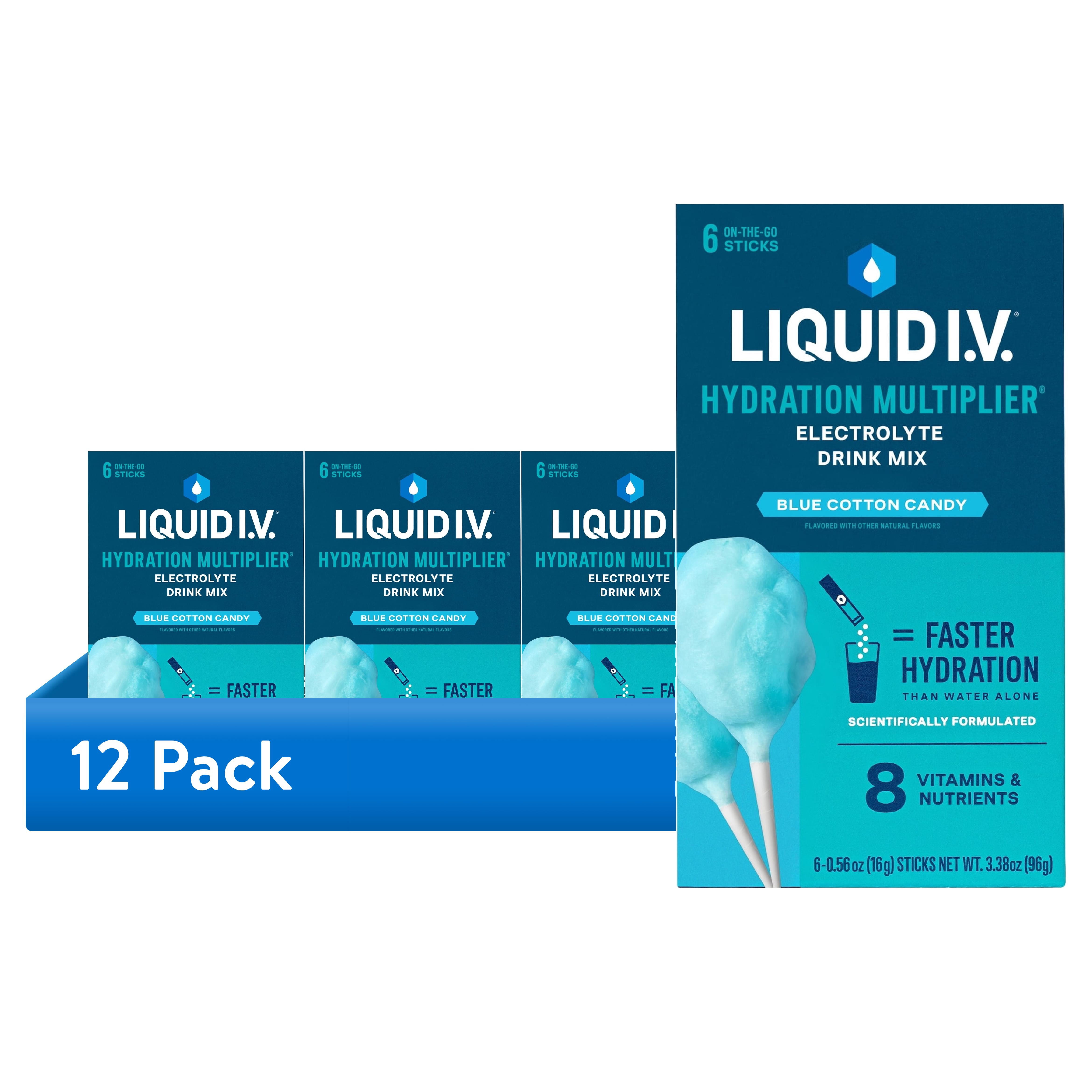 (12 pack) Liquid I.V.® Blue Cotton Candy Hydration Multiplier® Powdered Electrolyte Drink Mix, 6 Count Packets
