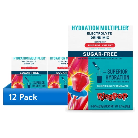 (12 pack) Liquid I.V. Ring Pop Cherry Hydration Multiplier Sugar-Free Electrolyte Powder Drink Mix, 6 Count Packets