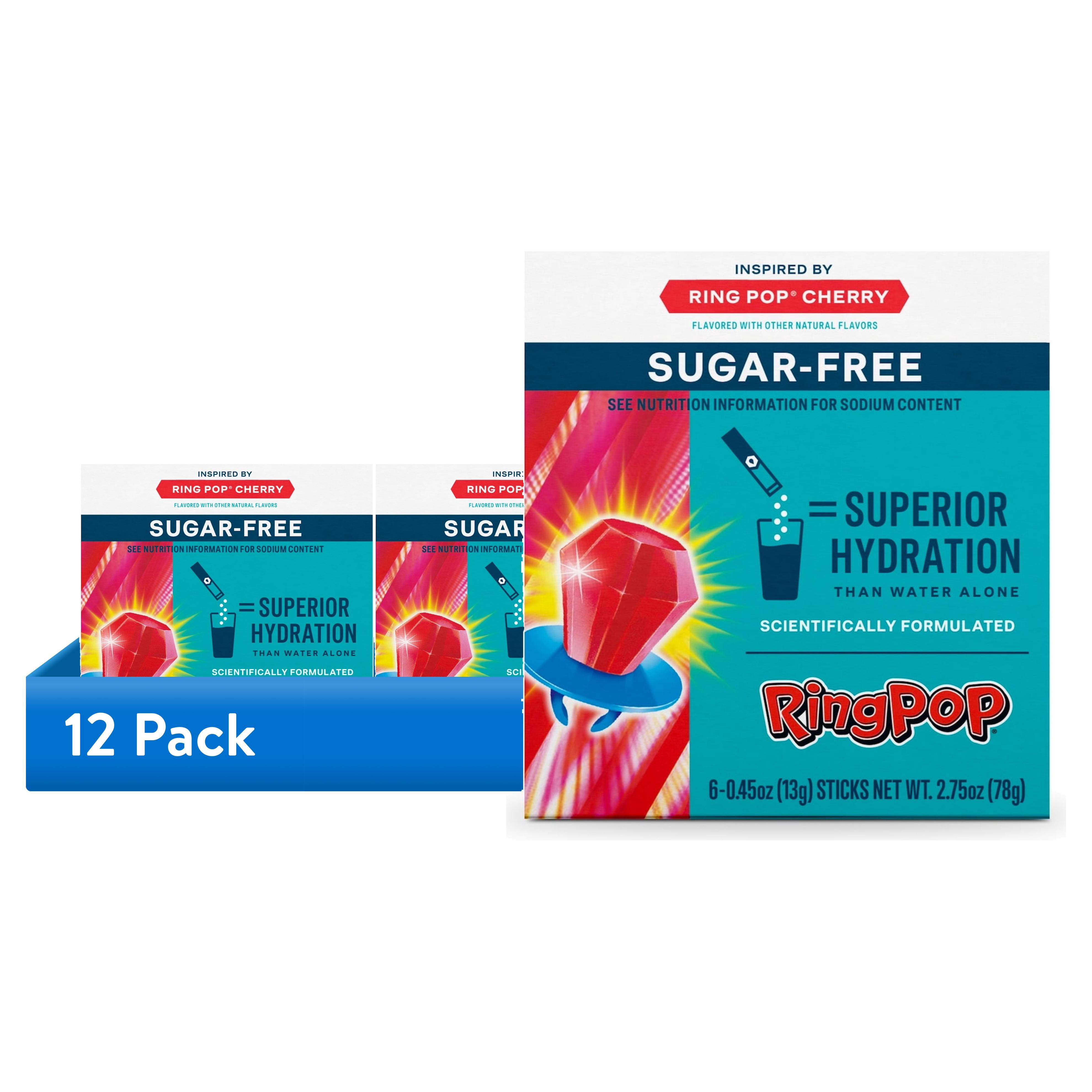 (12 pack) Liquid I.V.® Ring Pop Cherry Hydration Multiplier® Sugar-Free Powdered Electrolyte Drink Mix, 6 Count Packets