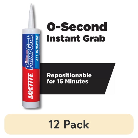 (12 pack) Loctite Power Grab Construction Adhesive All Purpose, Pack of 1, White 9 fl oz Cartridge