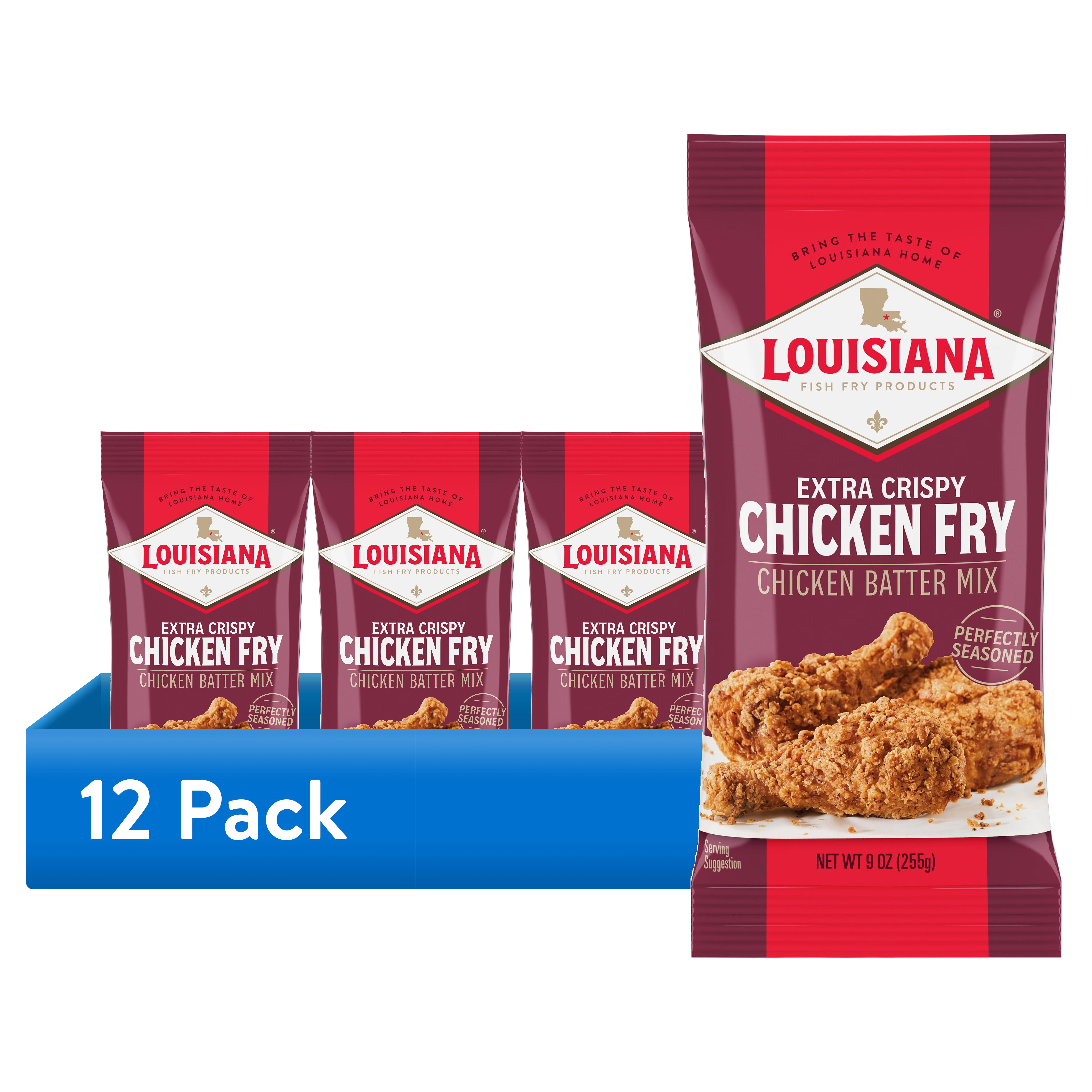 (12 pack) Louisiana Fish Fry Products Extra Crispy Chicken Fry Seasoned Batter and Coating Mix, 9 oz Bag