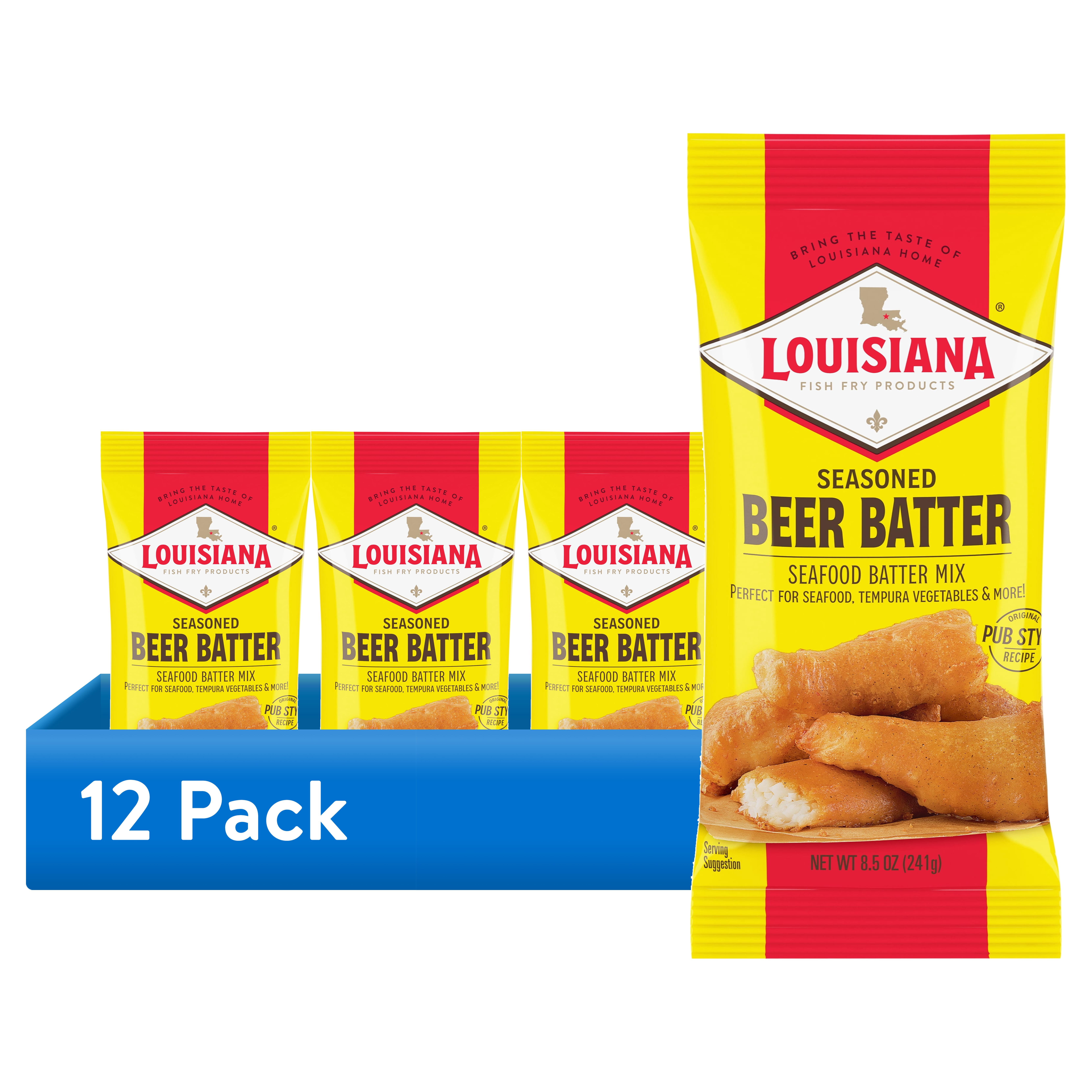 (12 pack) Louisiana Fish Fry Products Seasoned Beer Batter Mix Crispy Seafood Coating Mix Powder, 8.5 oz Bag