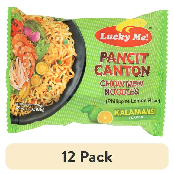 (12 pack) Lucky Me Pancit Canton Chow Mein Noodles Kalamansi Flavor, 2.12 oz