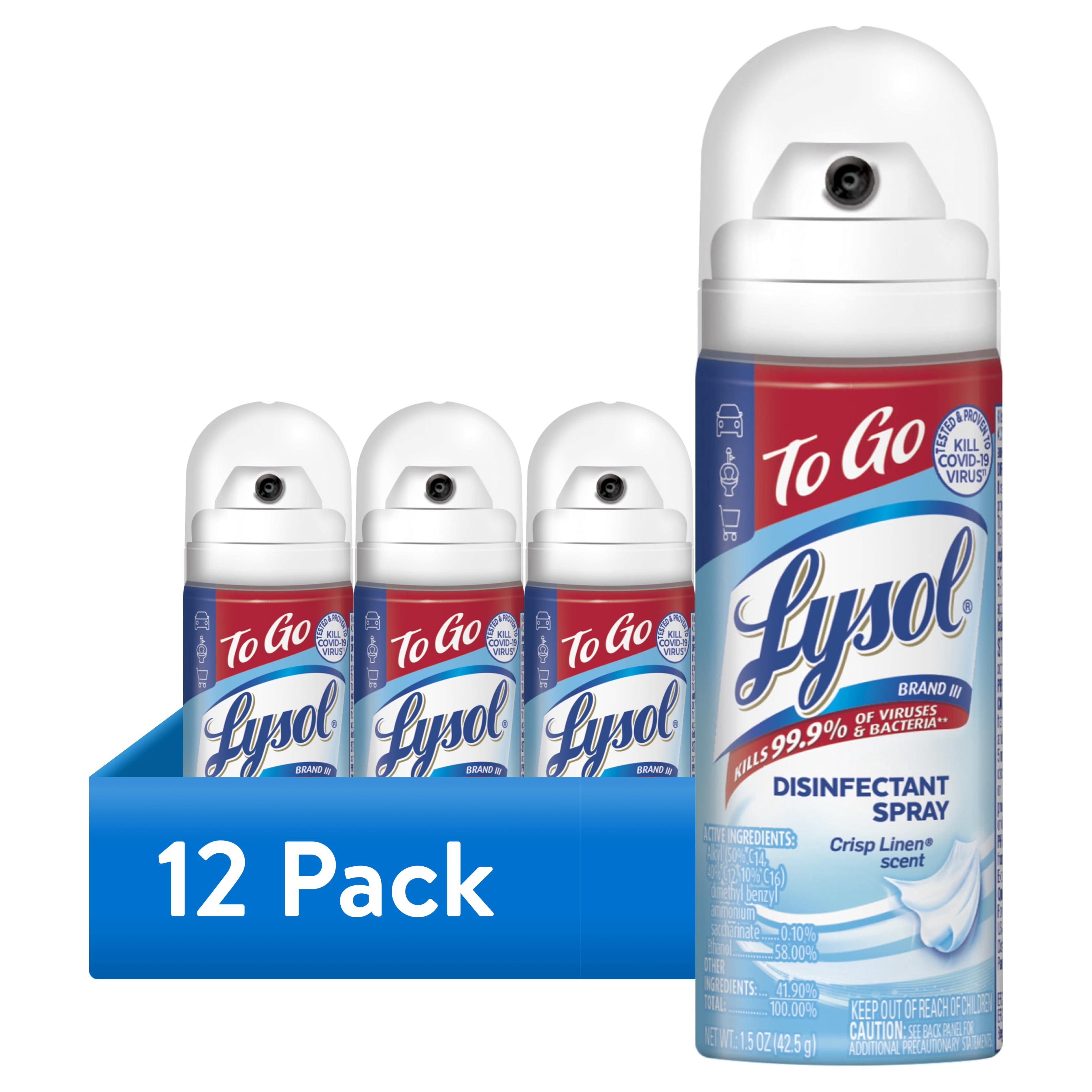 12 pack) Lysol To Go Travel Size Disinfectant Spray, Crisp Linen