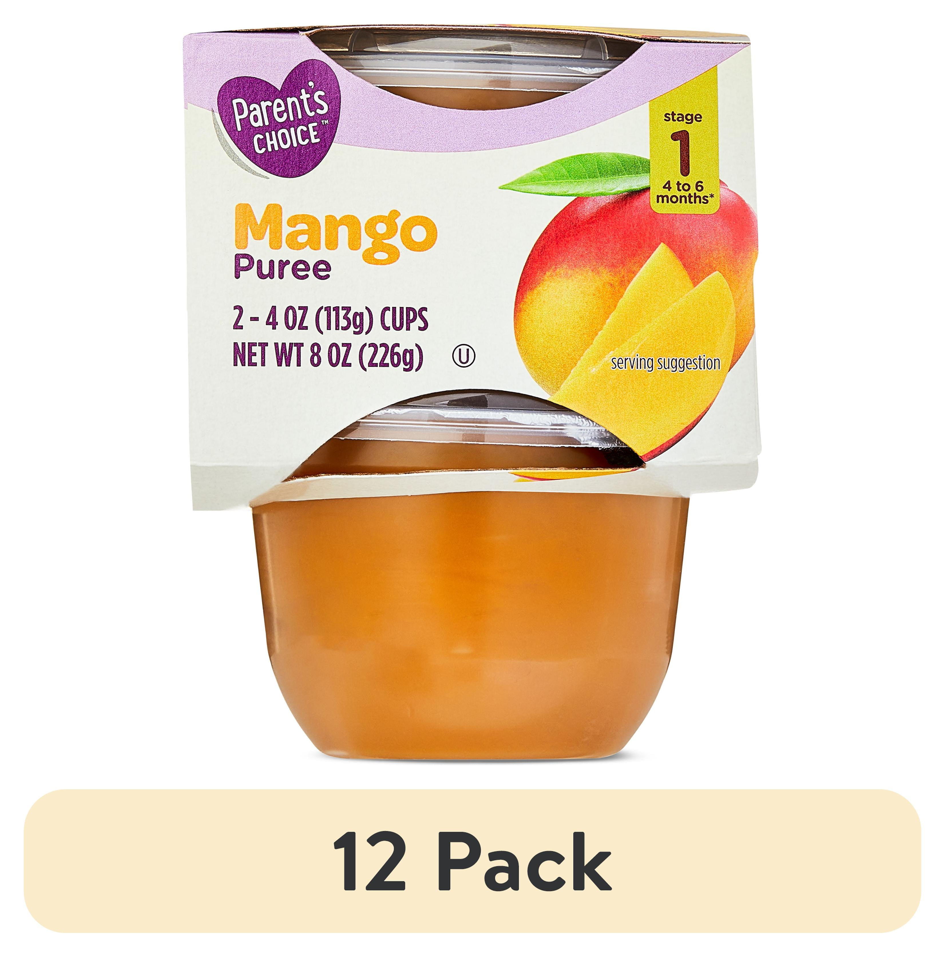 (12 pack) Parent's Choice Stage 1 Baby Food Mango Puree, 4 oz Cups, 2 Pack