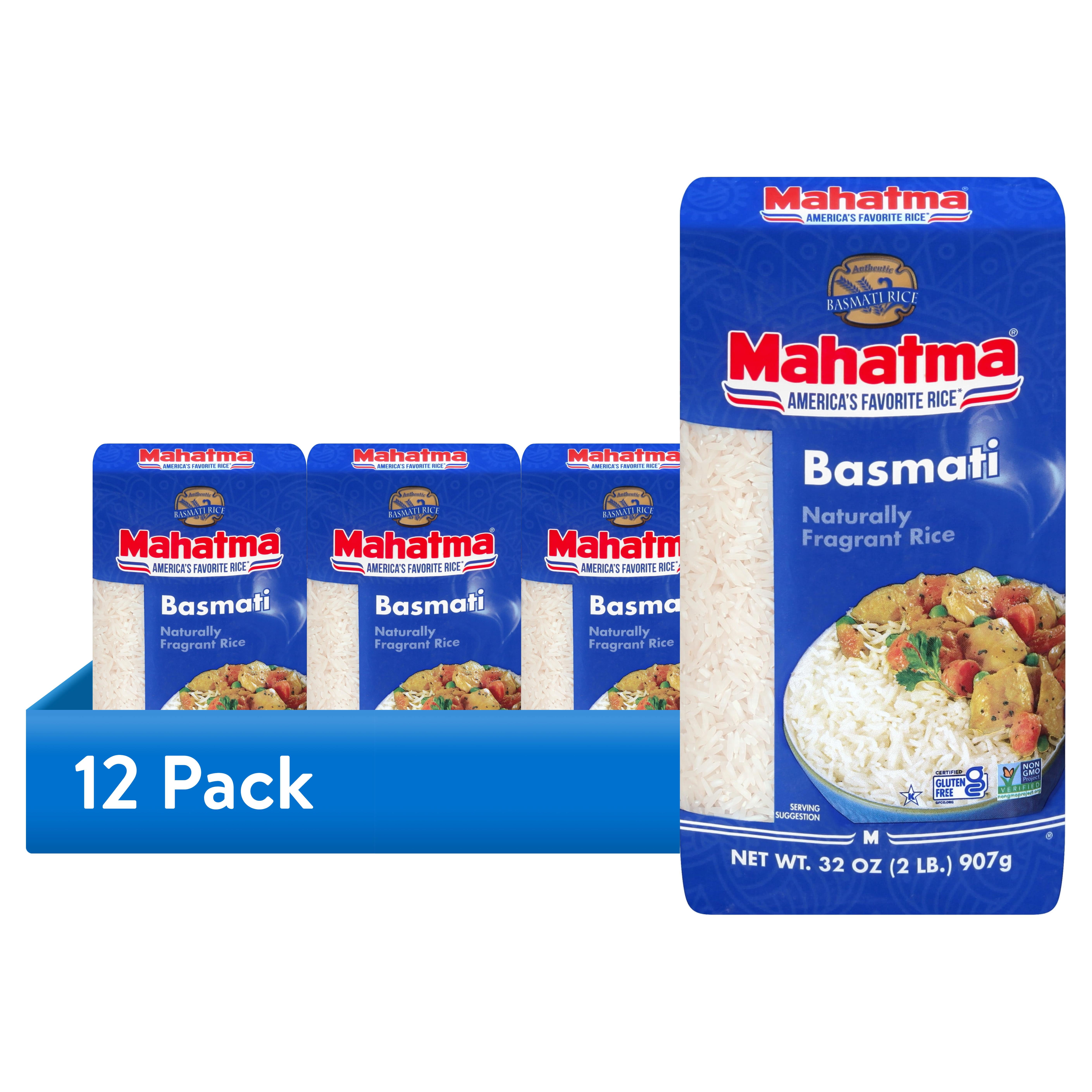 (12 pack) Mahatma Basmati Rice, Fragrant Extra Long Grain Rice, Gluten Free, 2 lb Bag