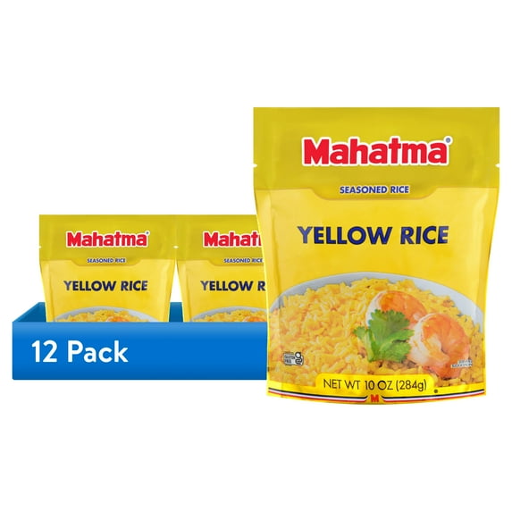 (12 pack) Mahatma Authentic Saffron Yellow Rice, Seasoned Rice with Spices, Gluten Free, 10 oz Bag