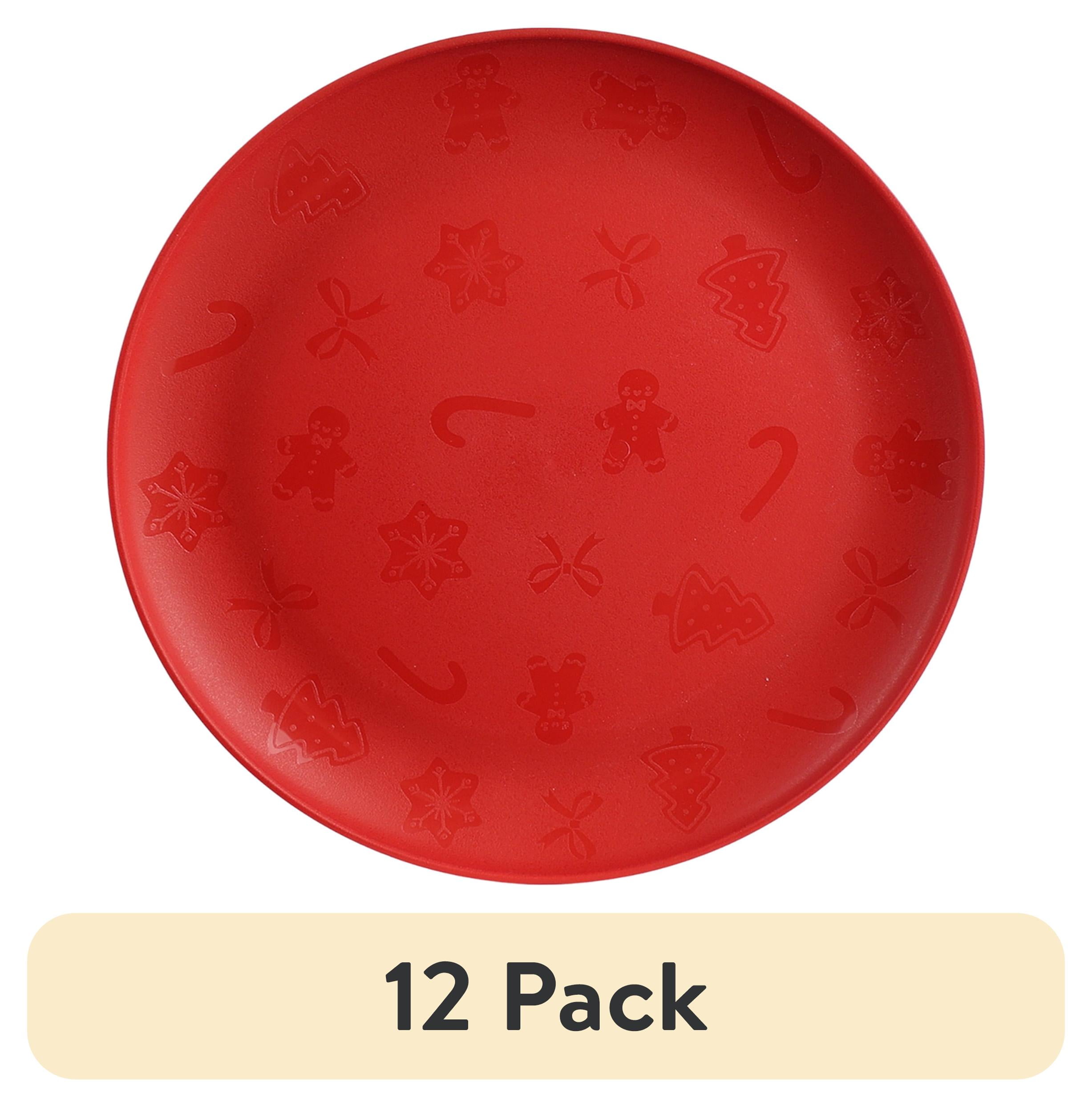 (12 pack) Mainstays 10.5 inch Round Plastic Etched Holiday Plate, Red