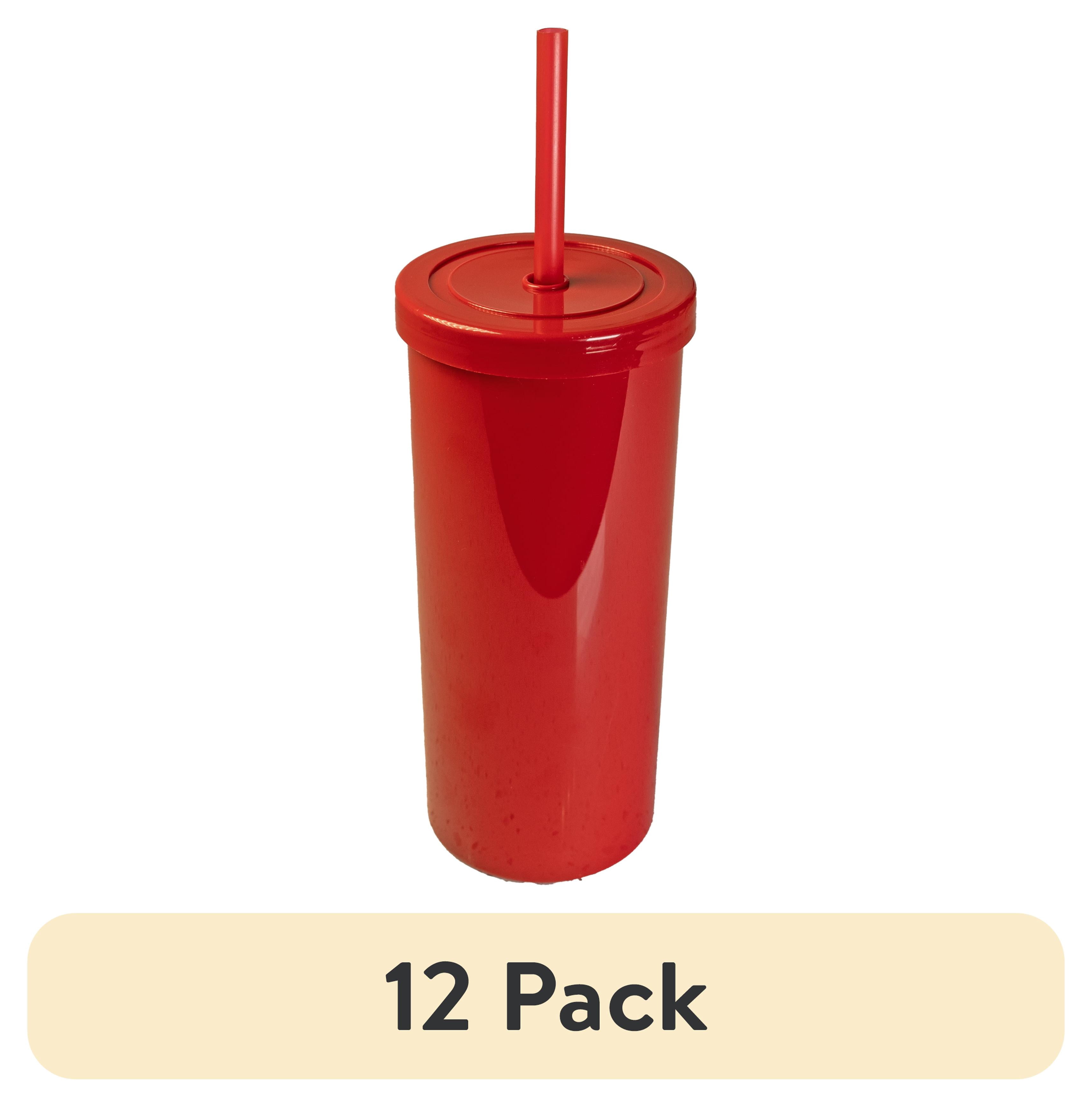 (12 pack) Mainstays 20oz Plastic Tumbler with Screw Top Lid and Straw, Red