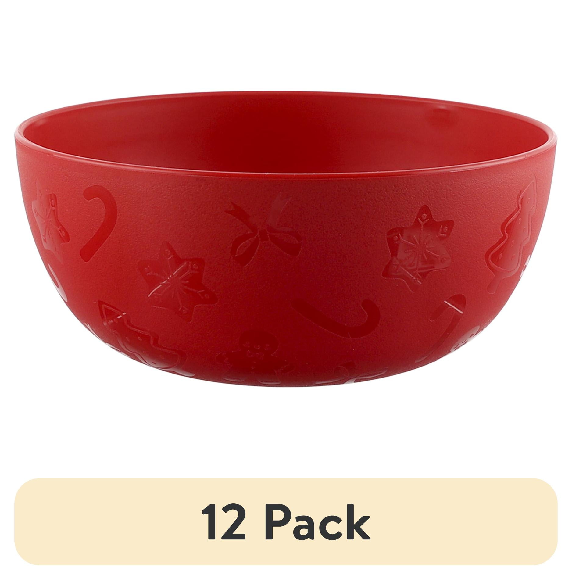 (12 pack) Mainstays 38 Ounce Round Plastic Etched Holiday Bowl, Red