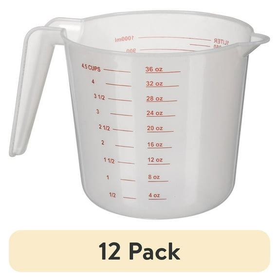 (12 pack) Mainstays 4 Cup PP Plastic Measuring Cup, 32 oz, Clear