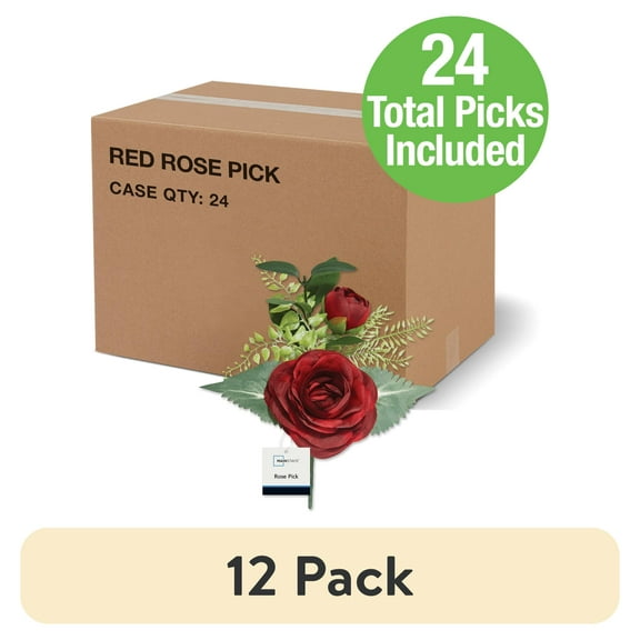 (12 pack) Mainstays 9" Artificial Mini Red Rose Bouquet Pick, 24pk