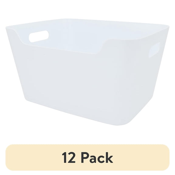 (12 pack) Mainstays Large Easy Access Plastic Storage Bin, Arctic White