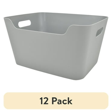 (12 pack) Mainstays Large Easy Access Plastic Storage Bin, Soft Silver