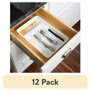(12 pack) Mainstays Plastic 5-Compartment Kitchen Drawer Organizer Tray, Silverware and Utensil Organizer for Cutlery and Flatware Storage, White, 9" x 13.5"