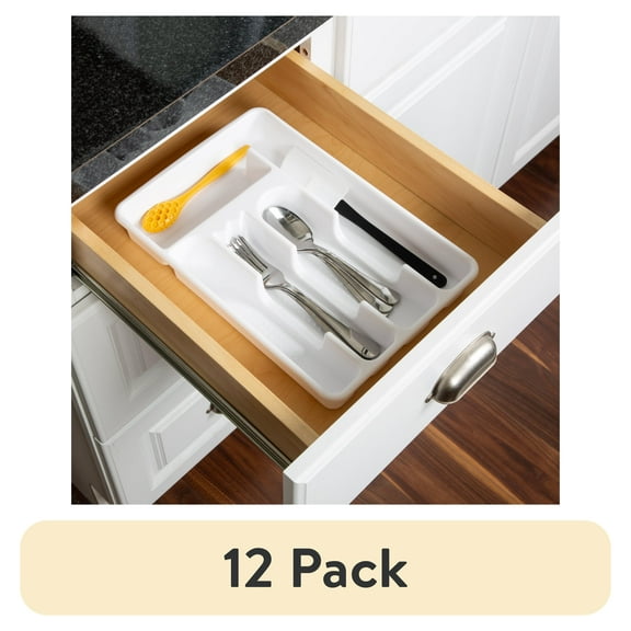 (12 pack) Mainstays White Plastic 9x13.5 Inch 5-Compartment Kitchen Drawer Organizer