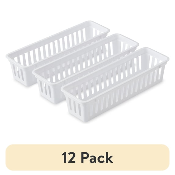 (12 pack) Mainstays 3-Pack Plastic Narrow Drawer Organizer Storage Baskets, Kitchen Drawer, Desk Drawer and Bathroom Drawer Organizer Bins, 10.3" x 3.1" x 2.4"