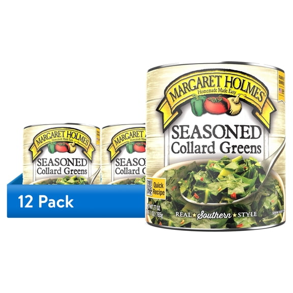 (12 pack) Margaret Holmes Seasoned Collard Greens, Canned Vegetables, 27 oz