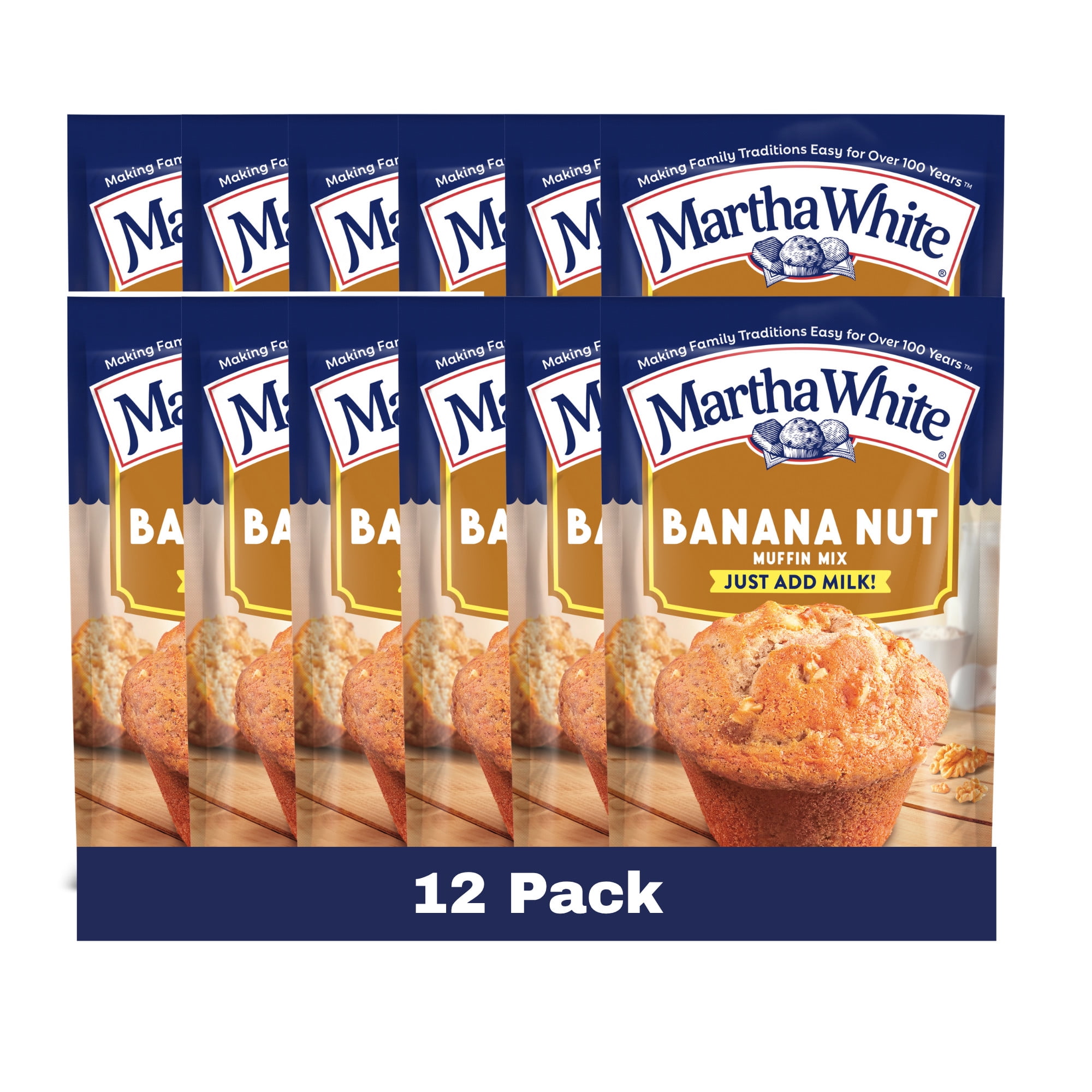(12 pack) Martha White Banana Nut Muffin Mix, 7.6 oz Bag