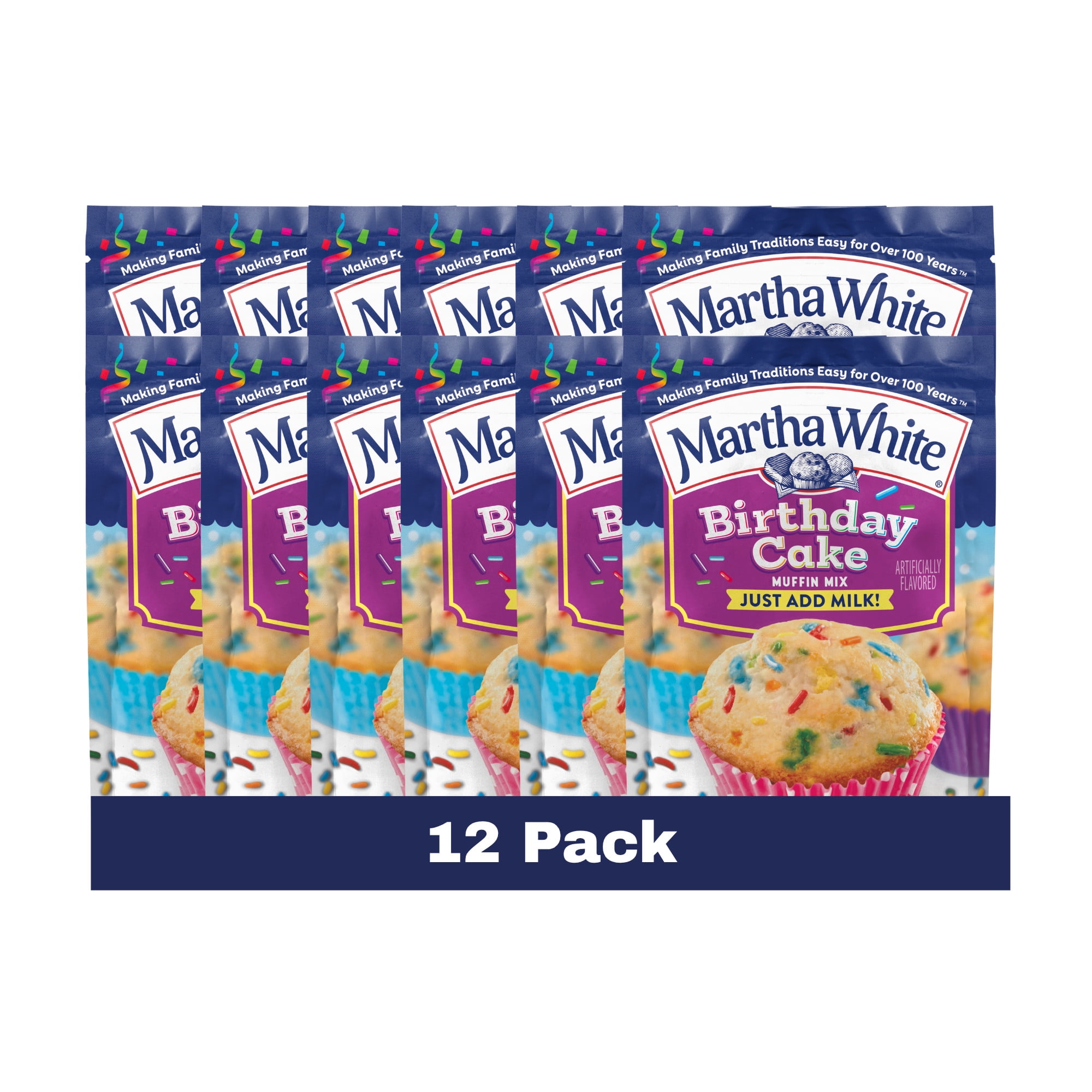 (12 pack) Martha White Birthday Cake Muffin Mix, 7.4 oz Bag