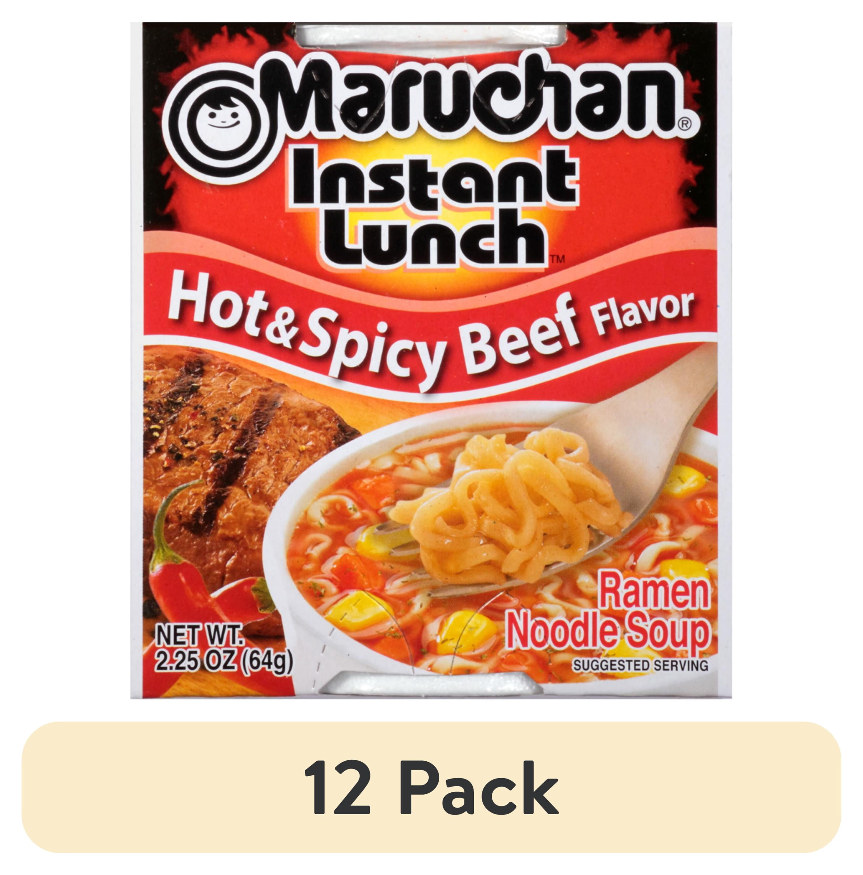 (12 pack) Maruchan Instant Lunch Hot & Spicy Beef Ramen Noodles Cup, 2.25 oz, Ready-To-Eat