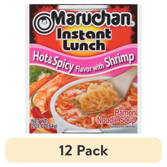 (12 pack) Maruchan Instant Lunch Ramen Noodles, Hot & Spicy Shrimp Flavor, 2.25 oz Cup