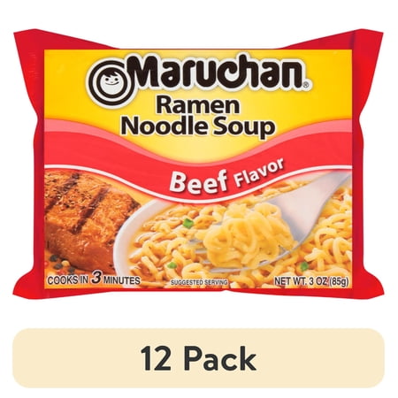 (12 pack) Maruchan Ramen Noodle Soup, Beef Flavor Instant Noodles, 3 oz