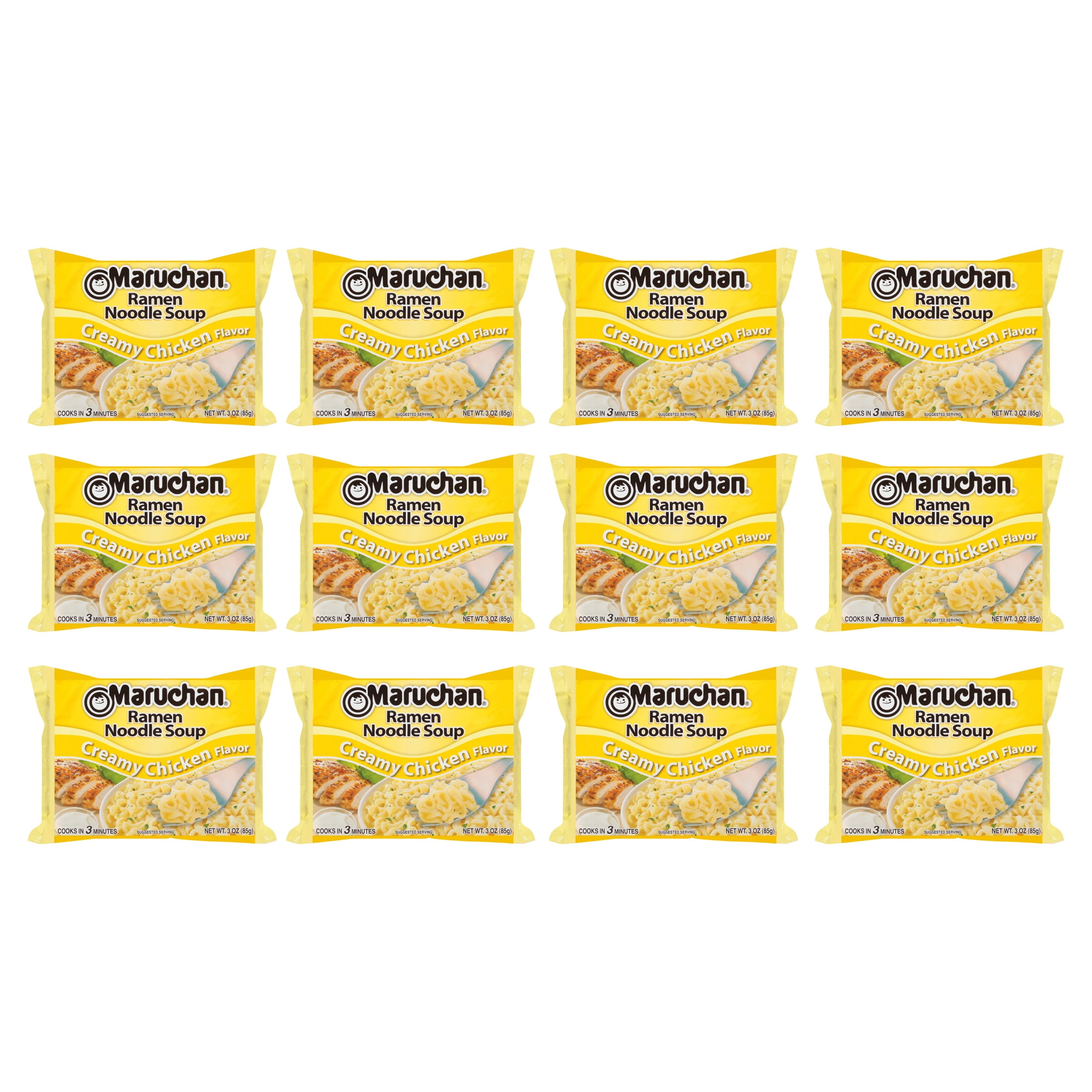 (12 pack) Maruchan Ramen Noodle Soup, Creamy Chicken Flavor Instant Noodles, 3 oz, Packaged Soup