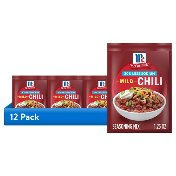 (12 pack) McCormick 30% Less Sodium Chili Mild Seasoning Mix, 1.25 oz Packet