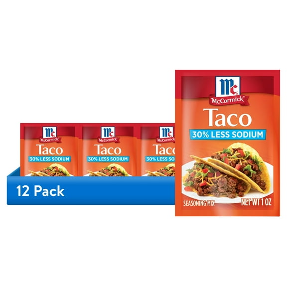 (12 pack) McCormick 30% Less Sodium Taco Seasoning Mix, 1.0 oz Packet
