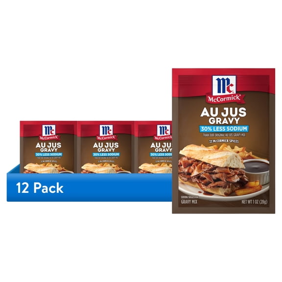 (12 pack) McCormick Au Jus Gravy, 30% Less Sodium Gravy Mix, 1.0 oz Bag