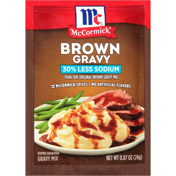(12 pack) McCormick No Artificial Flavors 30% Less Sodium Brown Gravy Seasoning Mix, 0.87 oz Packet