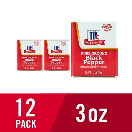 (12 pack) McCormick Non-GMO Kosher Pure Ground Black Pepper, 3.0 oz Can