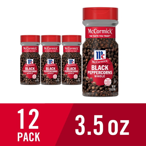 (12 pack) McCormick Non-GMO Kosher Whole Black Pepper, 3.5 oz Bottle