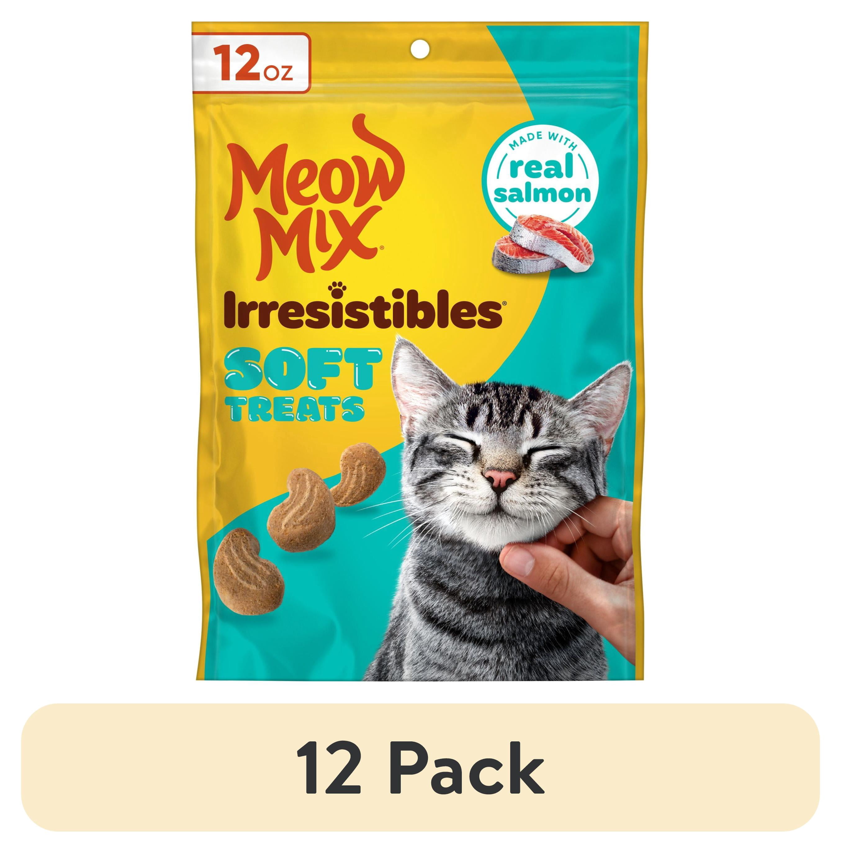 (12 pack) Meow Mix Irresistibles Soft Cat Treats Made with Real Salmon, 12 oz Pouch