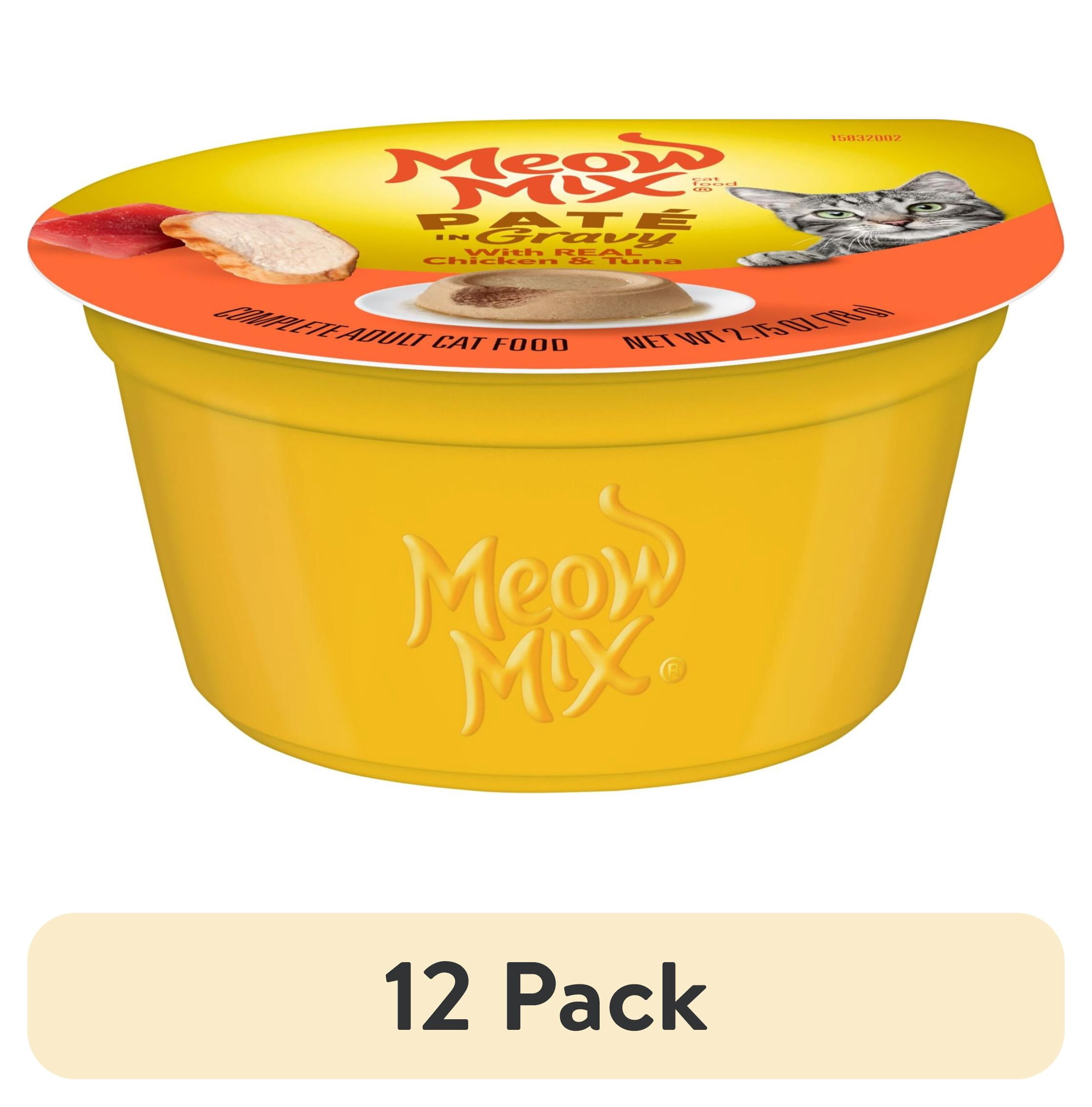 (12 pack) Meow Mix Pate in Gravy With Real Chicken & Tuna, Wet Cat Food, 2.75 oz Cup