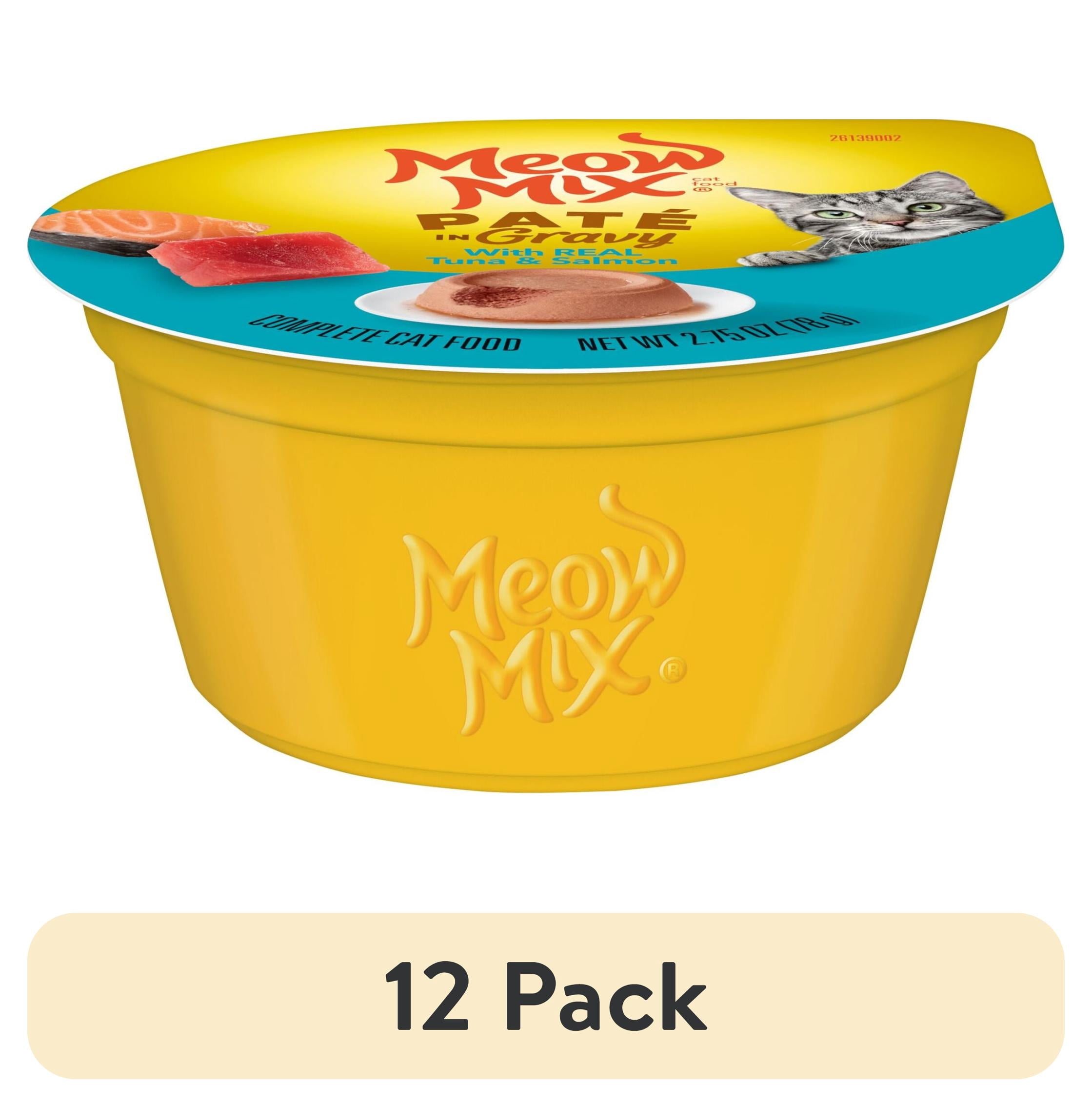 (12 pack) Meow Mix Pate in Gravy With Real Tuna & Salmon, Wet Cat Food, 2.75 oz Cup