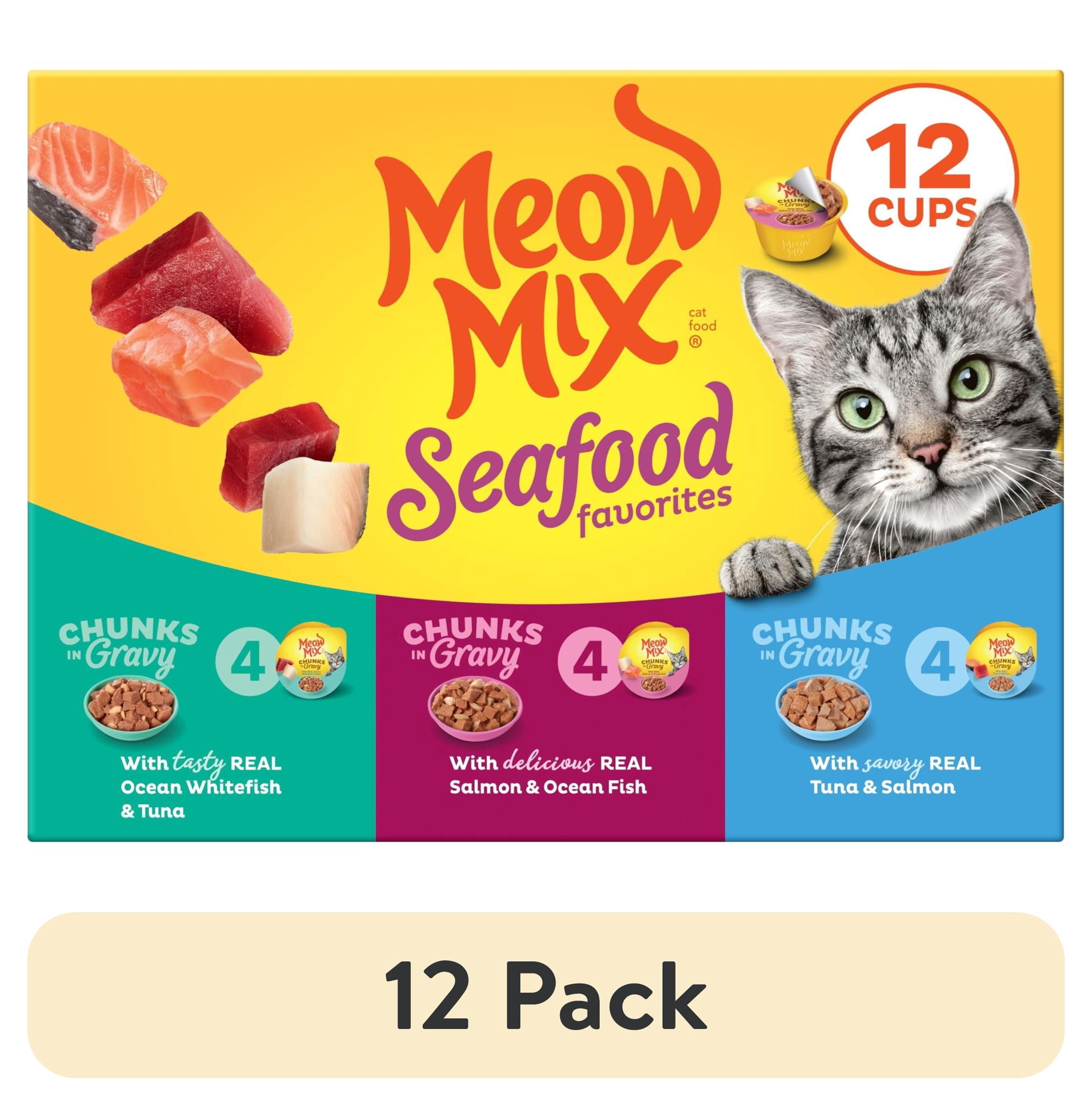 (12 pack) Meow Mix Savory Morsels Seafood Favorites Variety Pack, 2.75 oz Can (12 Pack)