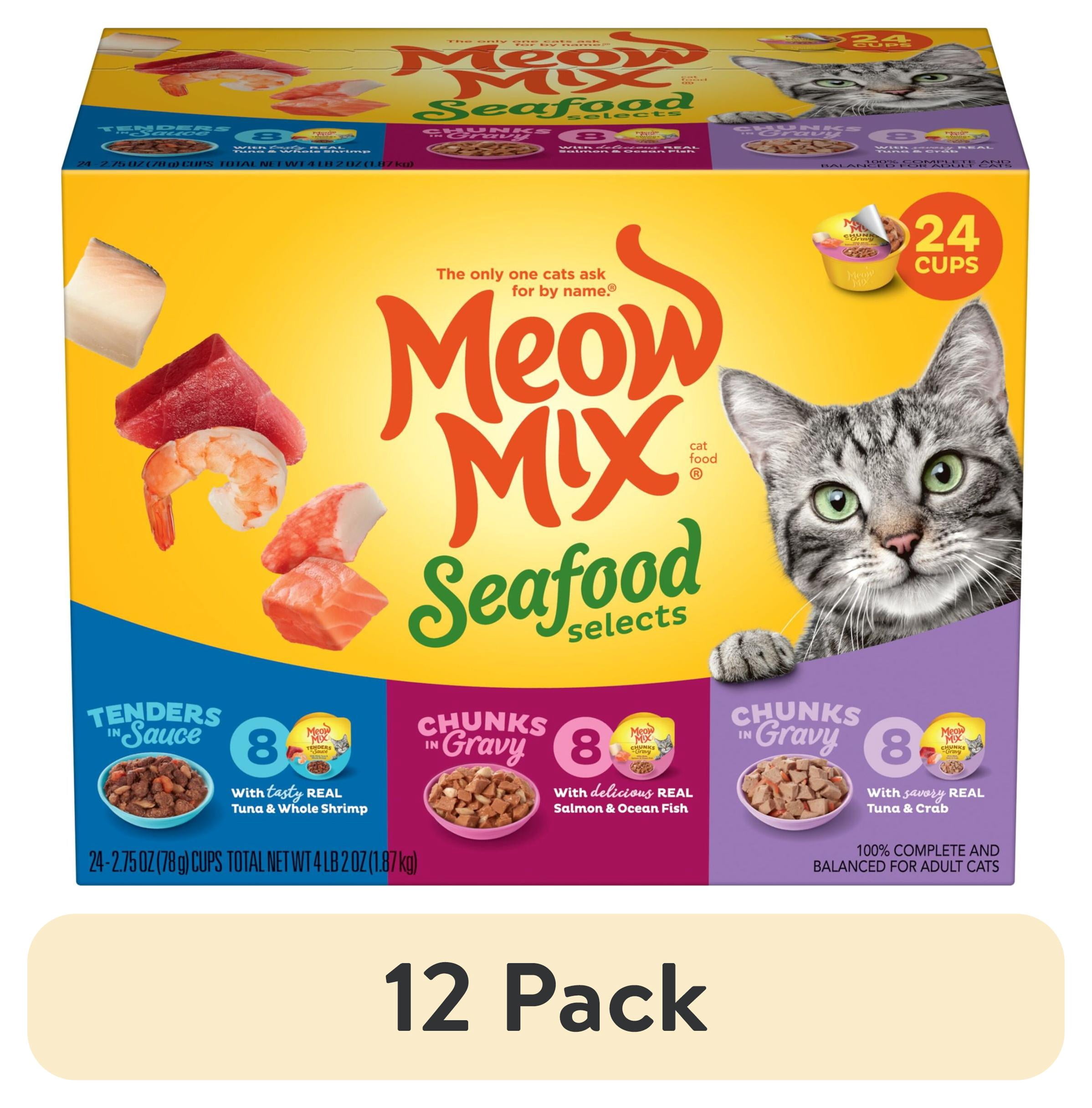 Meow Mix Wet Cat Food Variety Pack 24 Cups with Real Tuna Salmon