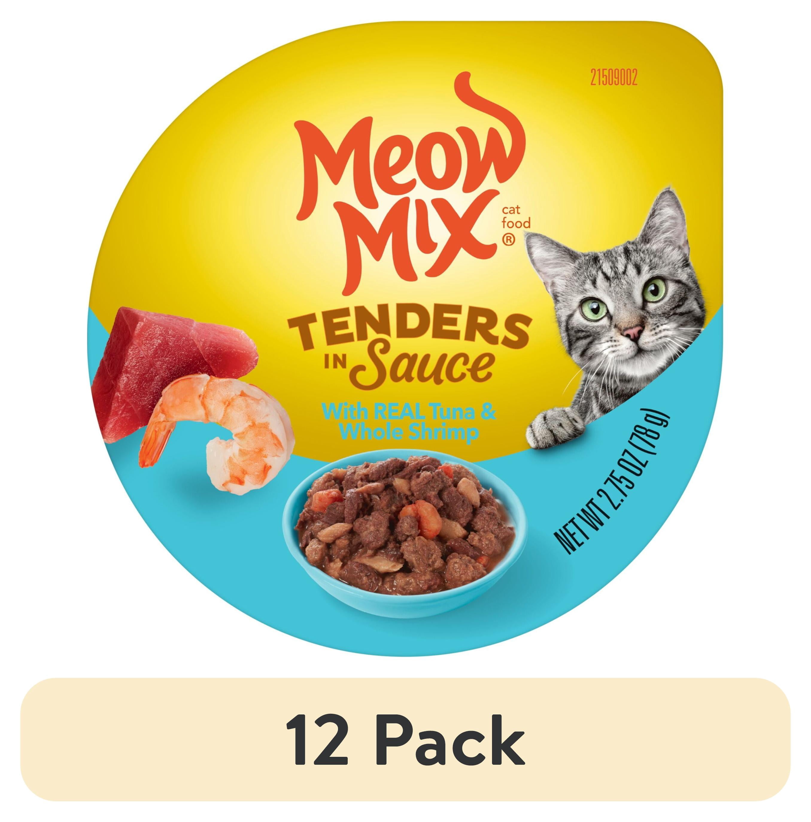 (12 pack) Meow Mix Tender Favorites with REAL Tuna & Whole Shrimp in Sauce, Wet Cat Food, 2.75 oz