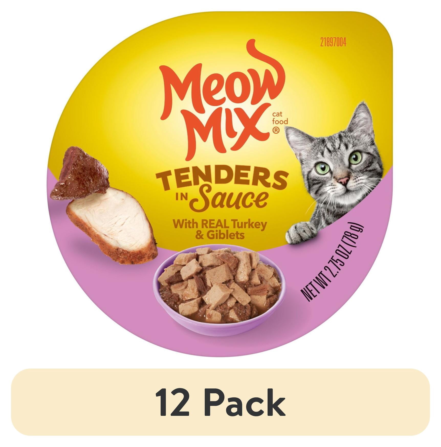 (12 pack) Meow Mix Tenders in Sauce with Turkey and Giblets Wet Cat Food, 2.75 oz cup (Packaging And Formulation Updates Underway)