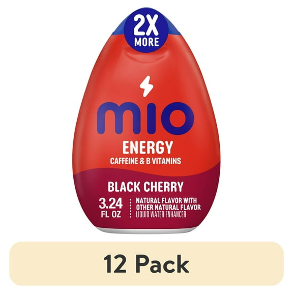 (12 pack) MiO Energy Black Cherry Sugar Free Water Enhancer with 2X More, 3.24 fl oz Big Bottle, Liquids