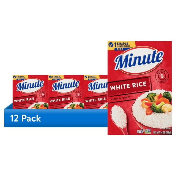 (12 pack) Minute Instant White Rice, Light and Fluffy, Gluten Free, 14 oz