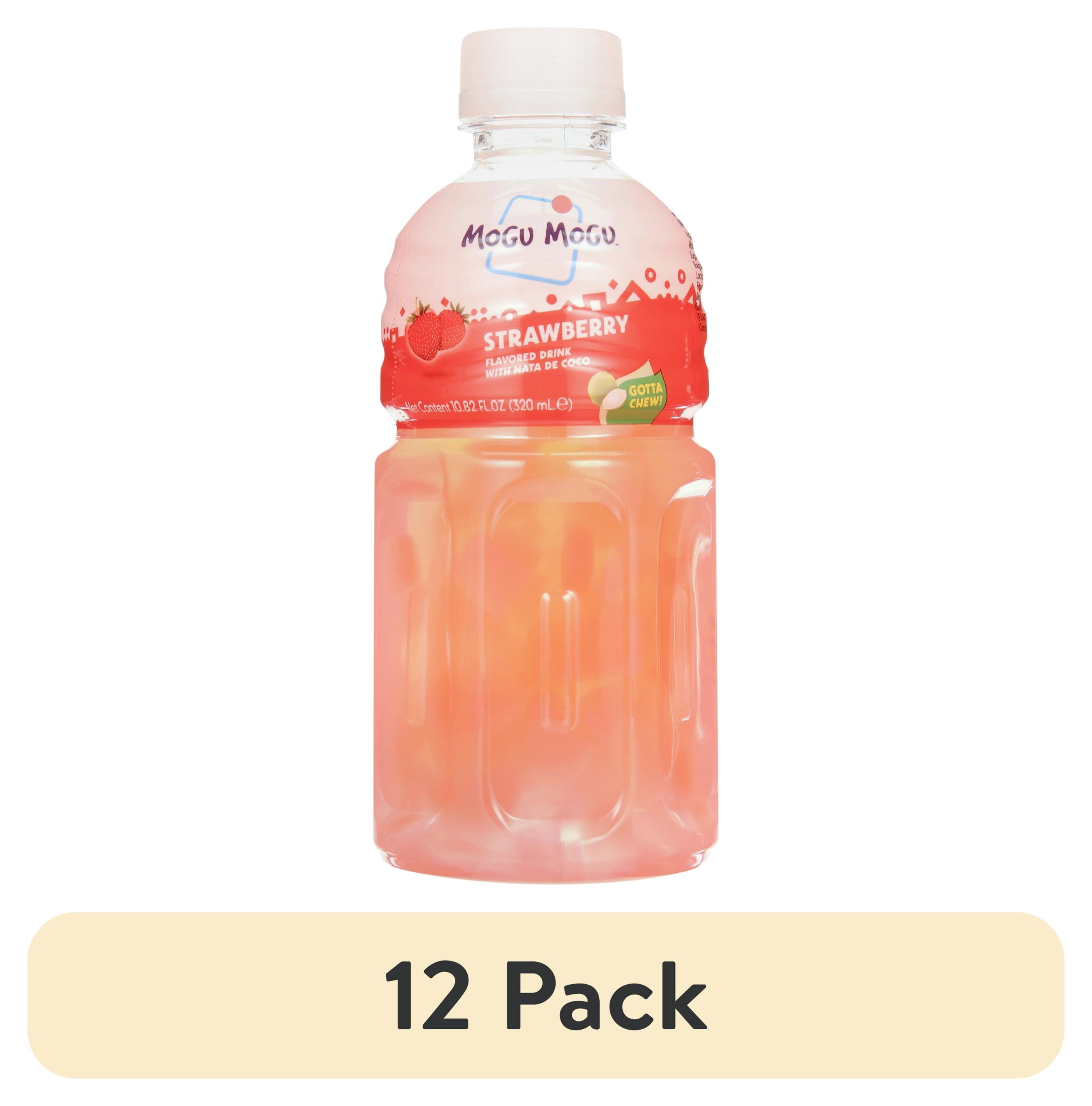 (12 pack) Mogu Mogu Strawberry Juice Drink with Nata de Coco (Coconut Jelly) – Chewy Fruit Beverage for Kids & Adults, 6 Pack Bottles, 10.82 fl oz Each