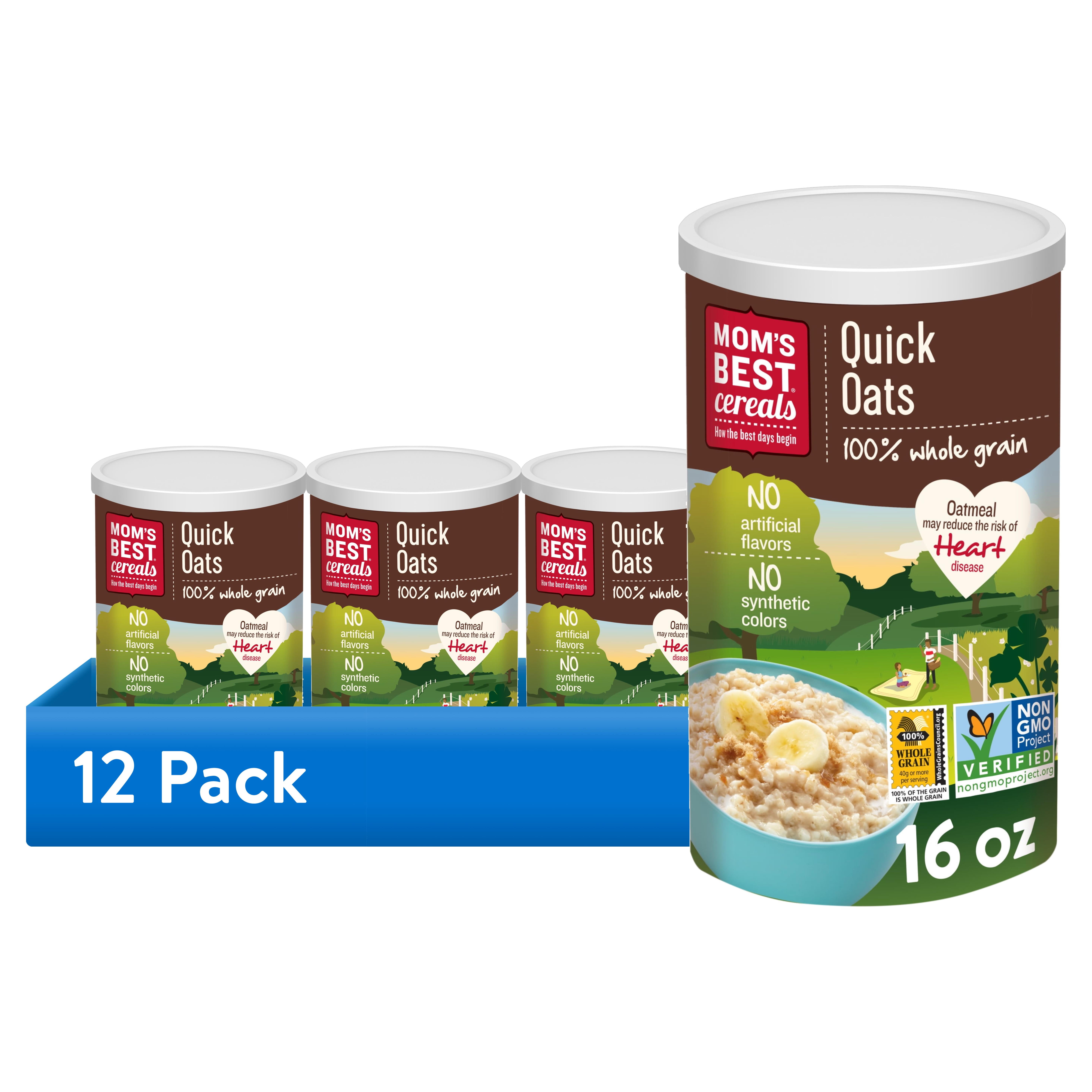 (12 pack) Mom's Best Quick Whole Grain Oats, Quick Rolled Oats, Hearty 16 oz Tube