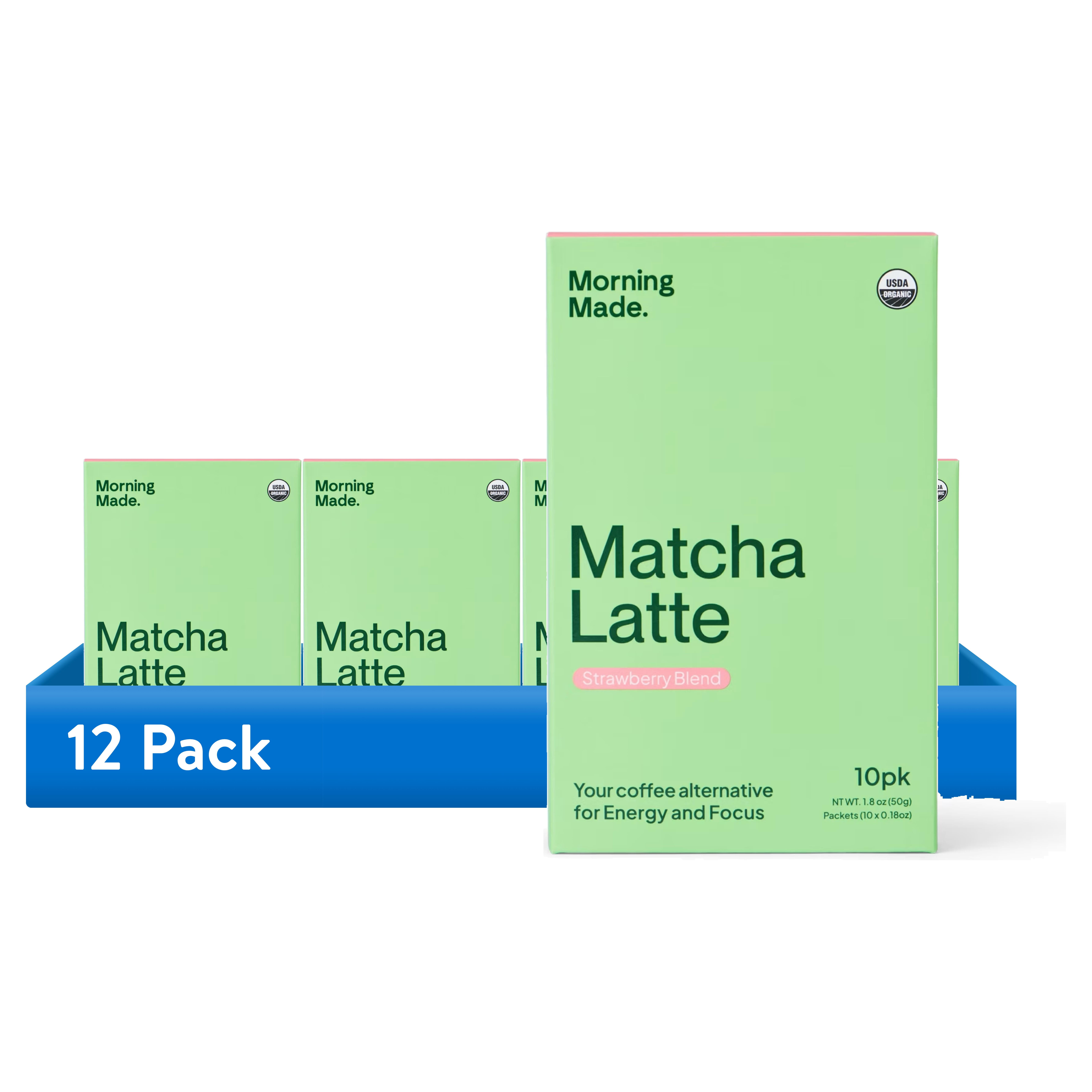 (12 pack) Morning Made Ceremonial Grade Organic Matcha Latte Powder, Strawberry, 10 Pack (0.18oz ea)