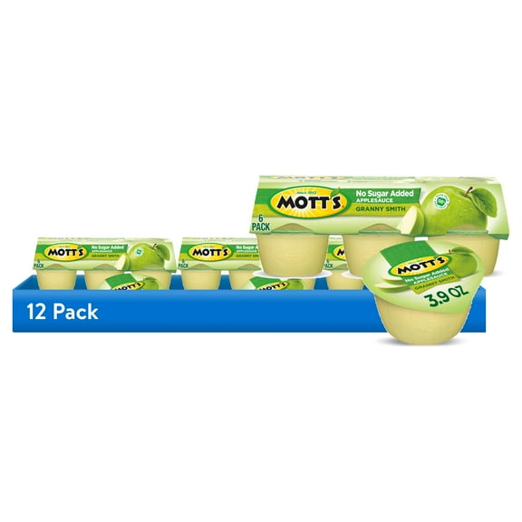 (12 pack) Mott's No Sugar Added Granny Smith Applesauce, 3.9 oz, 6 Count Cups