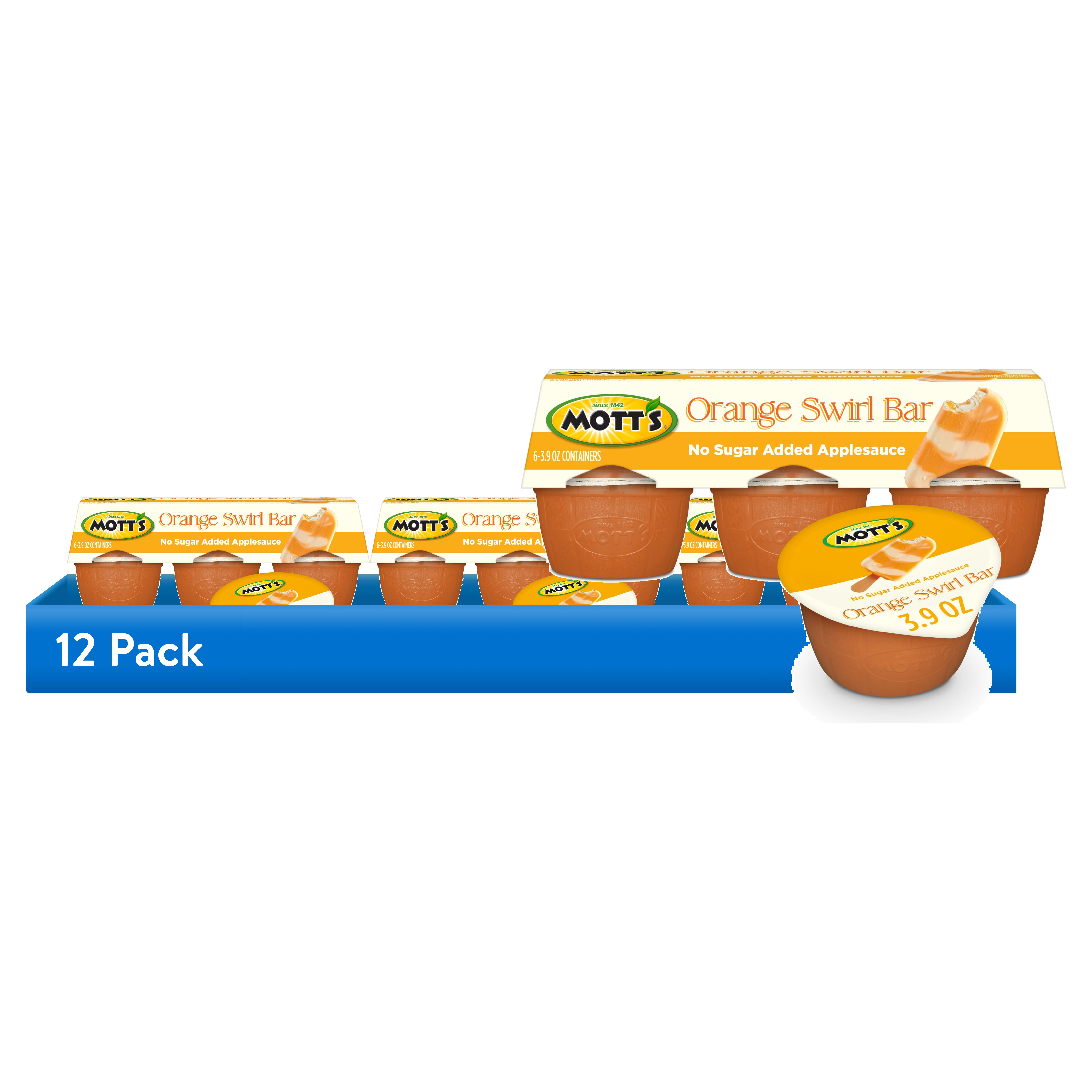 (12 pack) Mott's No Sugar Added Orange Swirl Bar Applesauce, 3.9 oz, 6 Count Cups
