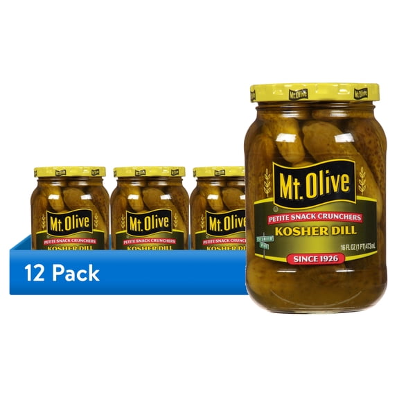 (12 pack) Mt. Olive Petite Snack Crunchers Kosher Dill Pickles, 16 fl oz Jar
